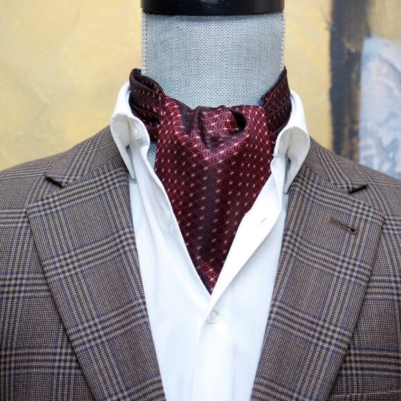 NWT Men's Cravat Ascot Reversible Maroon Striped Gift Box A123 - Picture 1 of 10